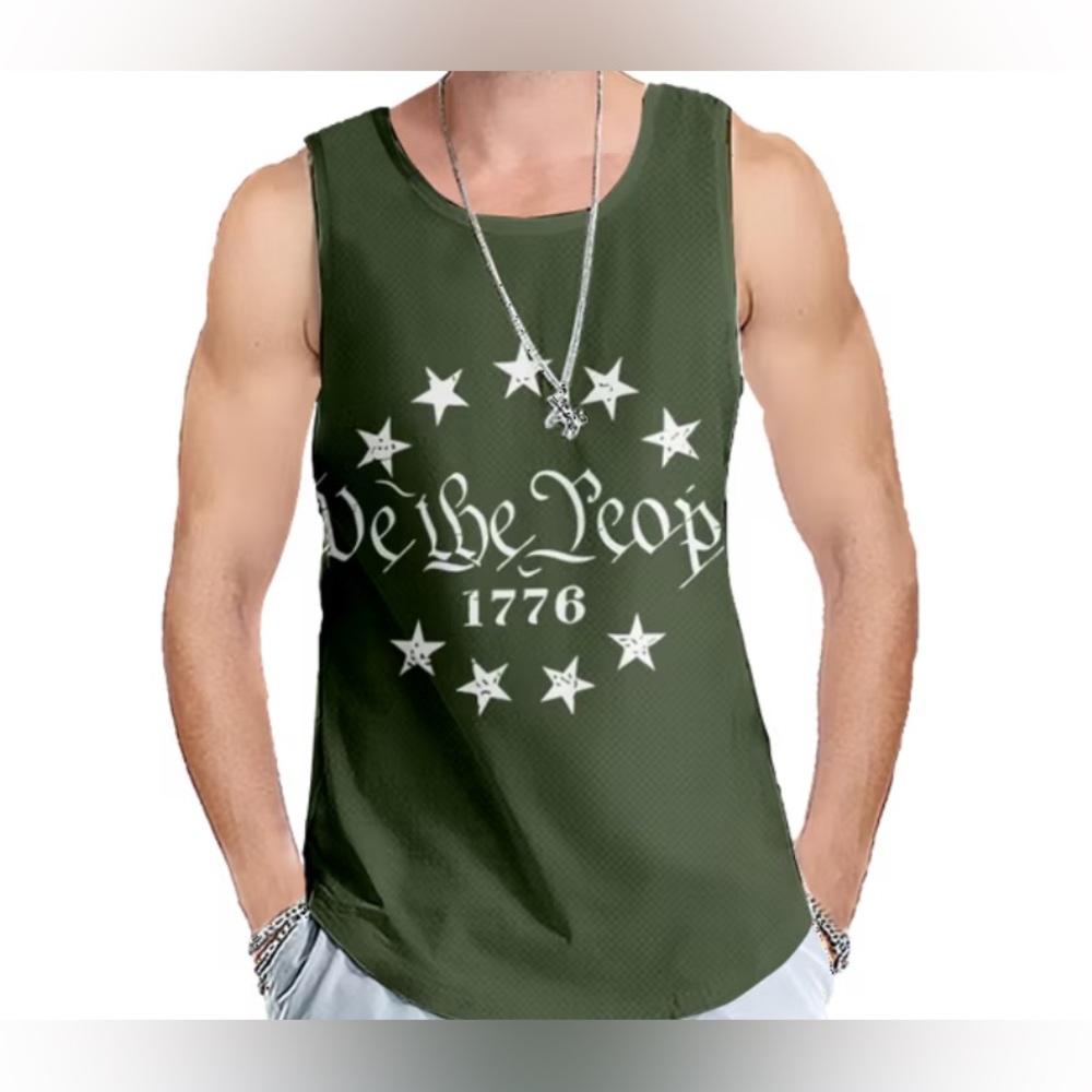 WE THE PEOPLE Medium olive green cotton poly blend unisex tank top like New - Picture 1 of 8